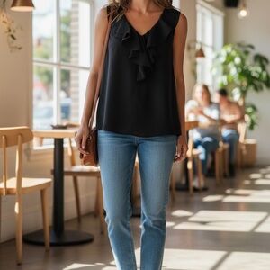 Elegant Black Ruffle Tank Top